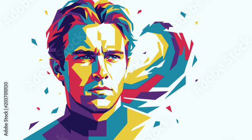 Cuadro en lienzo Man Portrait Colorful Illustration Closeup.