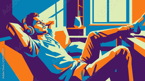 Photos Man Relaxing on a Couch.