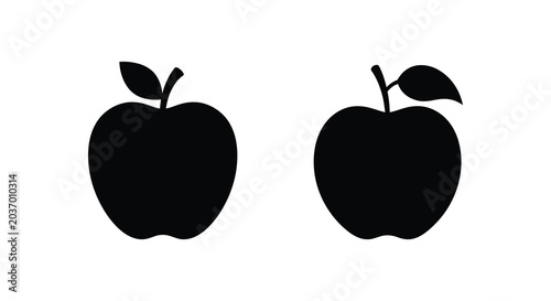 Two black apple silhouettes with leaves against a white background a simple graphic silhouette apples fruit