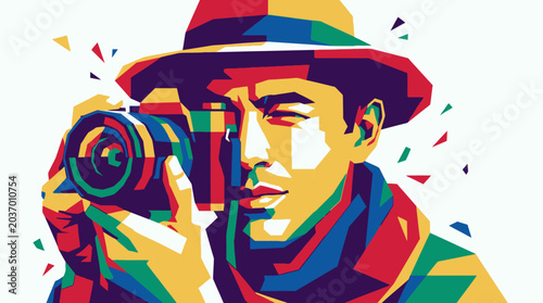Tableau sur toile Man with camera taking photo.
