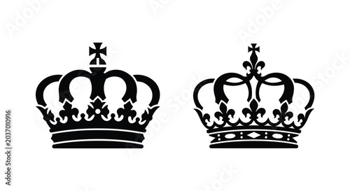 Tableau sur toile Two ornate crown silhouettes against a white background showcasing regal headwea
