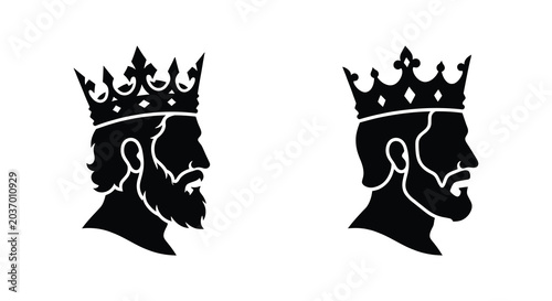 Fotografía Two crowned male head silhouettes against a white background showcasing regal an