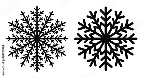 Billede på lærred Two detailed snowflake silhouettes against a white background showcasing intrica