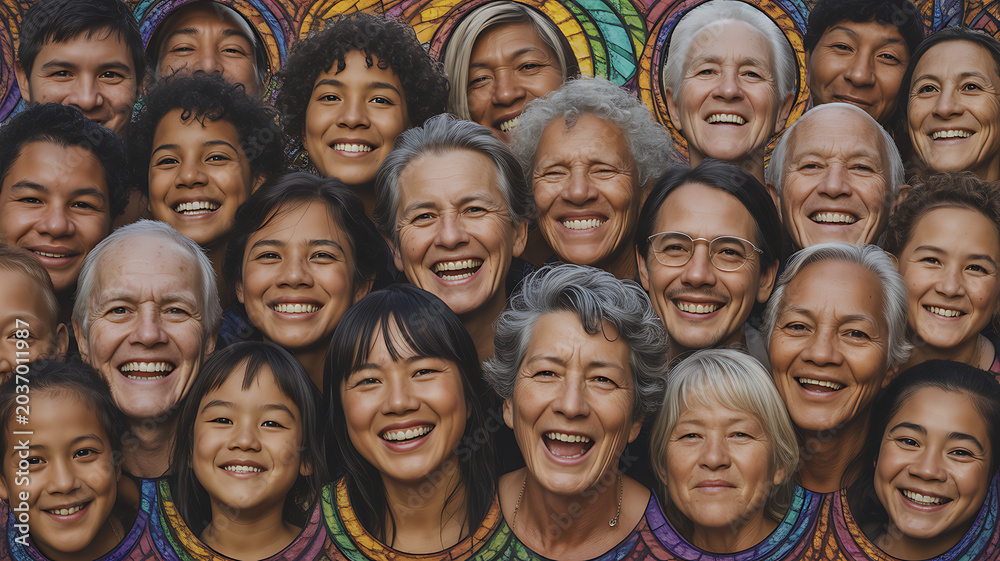 Fototapeta premium diverse group of smiling people symbolizing peace, mindfulness, and relaxation