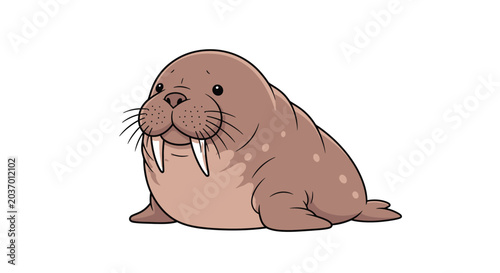 Bilde på lerret Cartoon walrus with tusks smiling.