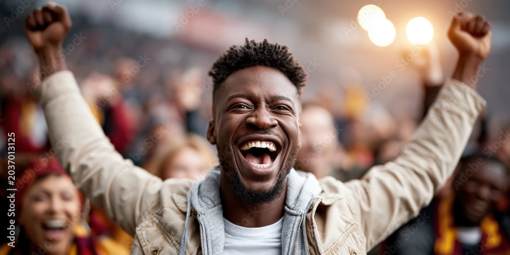 Fototapeta premium Passionate fans celebrate an exciting win together