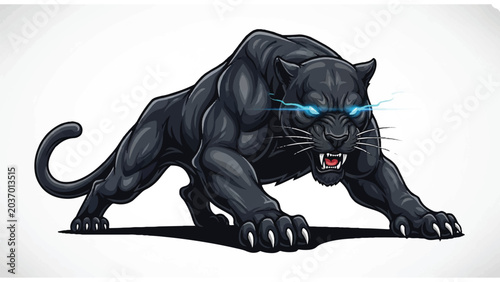 Bild auf Leinwand Black Panther with Glowing Blue Eyes 1.