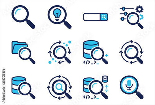 Search Icon Set – Modern Magnifying Glass and Finder Vector Icons