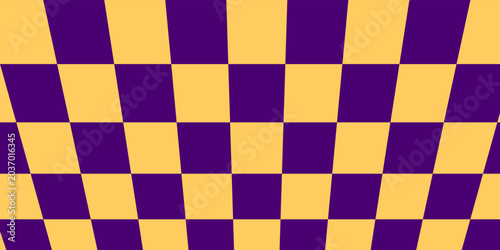 Floor in perspective with yellow- violet checkerboard texture. Empty chess board. Vector illustration.