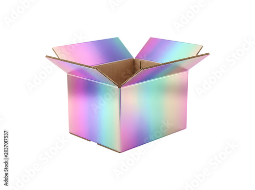 Open pink gift box cardboard packaging isolated on white background 3D illustration