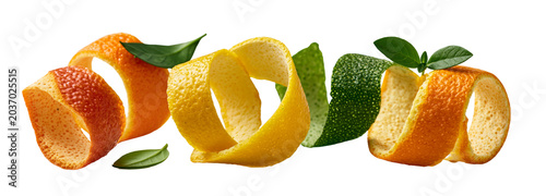 Colorful citrus peel art transparent background food photography studio creative