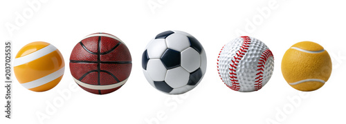 Dynamic sports balls collection transparent background studio environment close-up