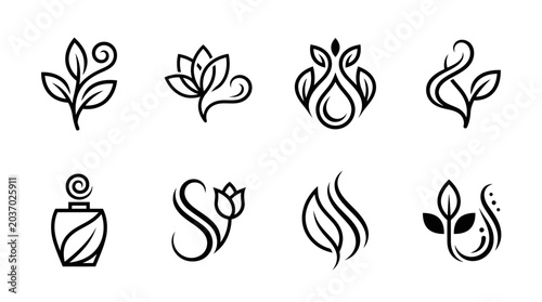 Картината върху платно Elegant Floral and Leaf Icons Set, Beauty and Nature Inspired Logo Elements