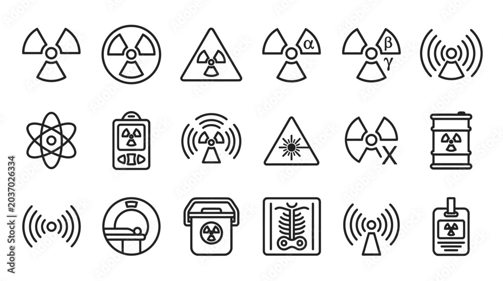 Fototapeta premium Set of Radiation and Hazard Icons: Safety, Science, and Energy Symbols