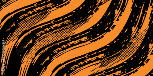 Cuadro en lienzo orange black brush Car sticker wrap pattern banner abstract sporty lines black orange color combination grunge brush modern pattern racing motorsport vector design