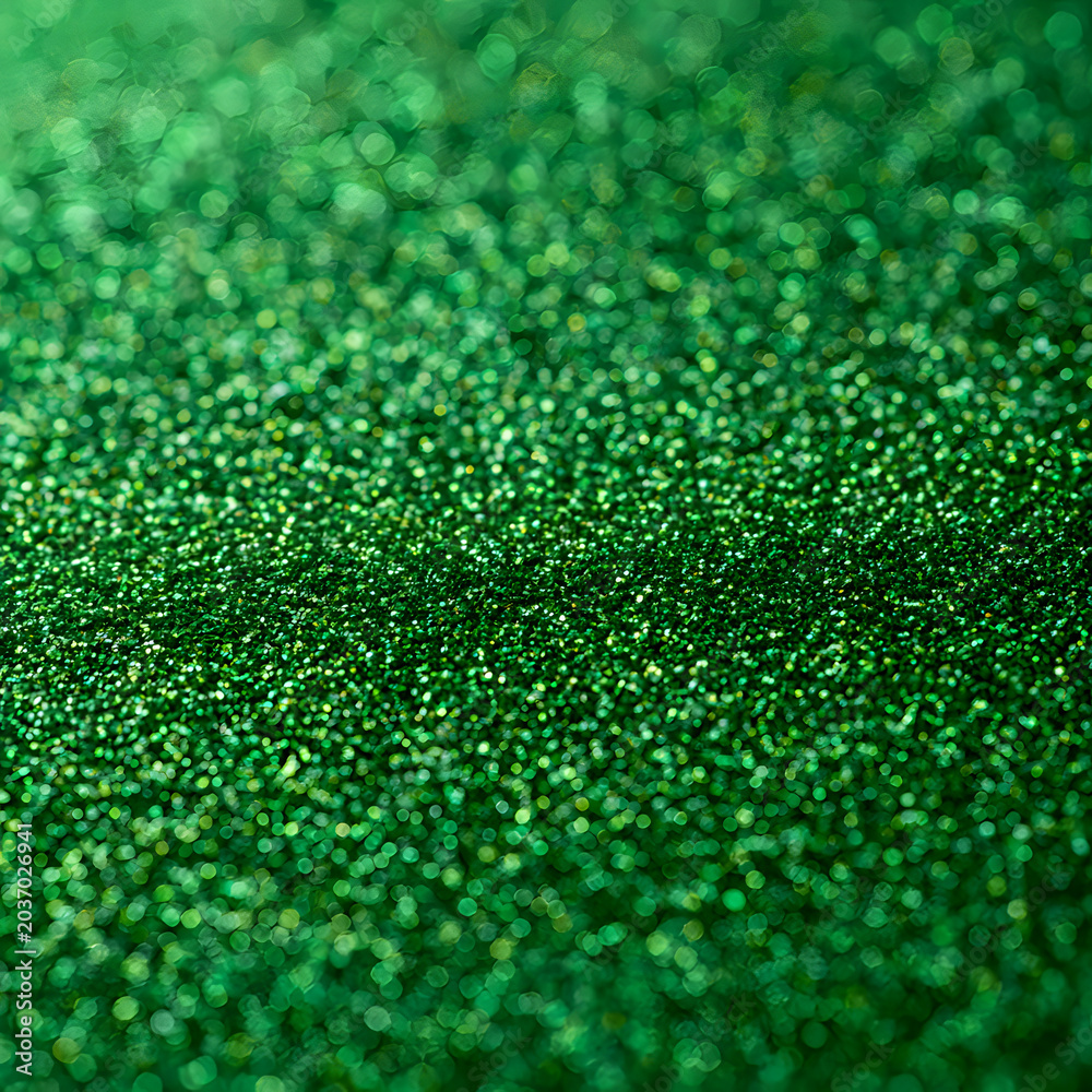 Fototapeta premium Green Glitter Texture Background, Sharp Macro Sparkle Surface