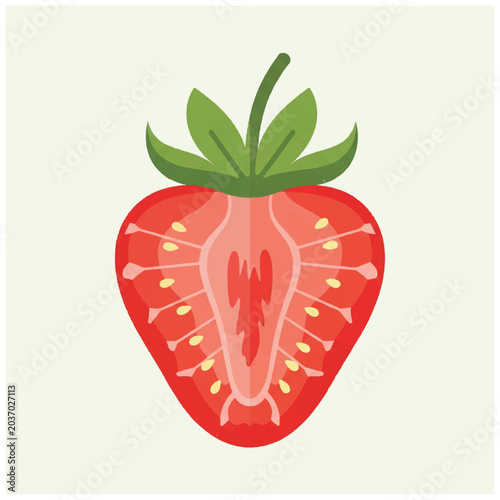 Photos Strawberry Fruit Illustration with Green Leaves.
