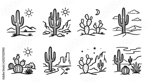 Tableau sur toile Desert Cactus Landscape Line Art Collection