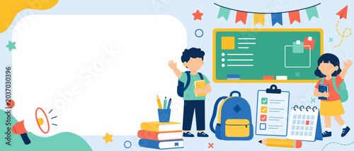 Obraz na płótnie School Admission Orientation Banner Flat Vector Design