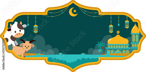 Canvas-taulu Horizontal Islamic Eid al Adha Banner with Cute Animals