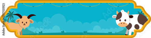 Foto Cute Horizontal Eid al Adha Banner with Cow Illustration
