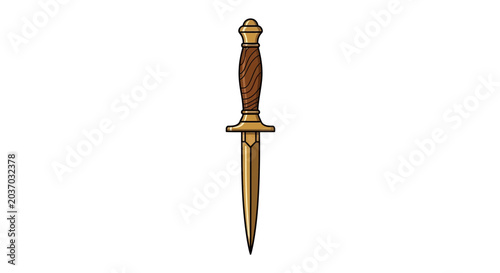 Cuadro en lienzo Antique Dagger with Ornate Wooden Handle, Isolated on White