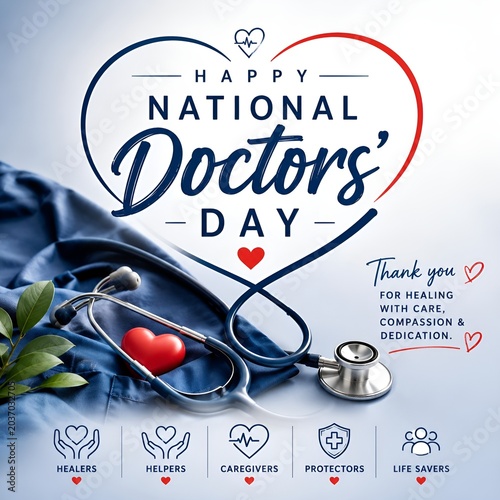 Happy national doctors day medical stethoscope with red heart symbol concept stethoscope medicine physician hospital healthcare professional