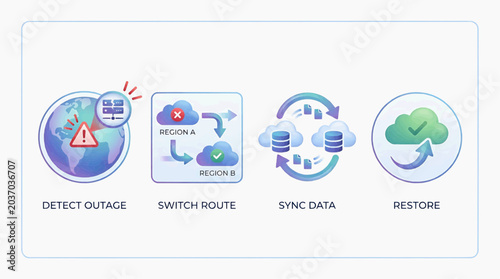 Network operations team detects outage and switches route to sync data and restore service quickly online