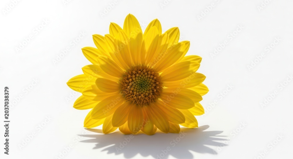 Obraz premium A single bright yellow flower head isolated on a clean white background.