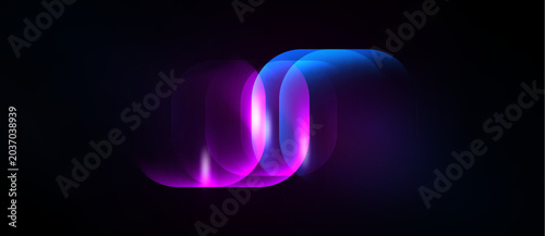 Картината върху платно Abstract neon swirls, vibrant purple, blue hues dominate dark background