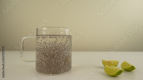 Chia seeds in water. Healthy drink.