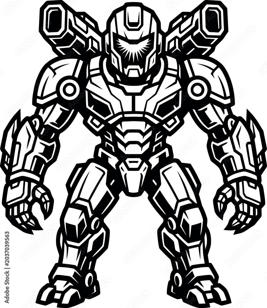 Fototapeta premium A detailed black and white illustration of a robot with a futuristic design