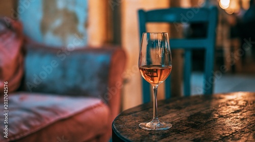 Late Night Restaurant with One Wine Glass