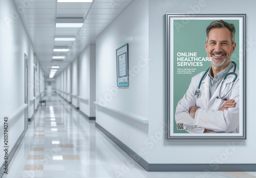 Healthcare Poster Mockup In Hospital Corridor PSD
