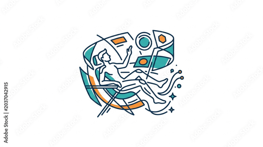 Fototapeta premium Astronaut floating in space with futuristic technology elements.