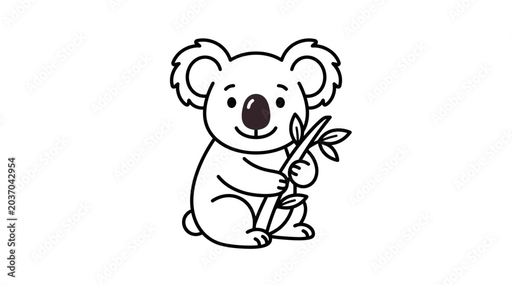 Naklejka premium Cute Koala Outline Vector Illustration
