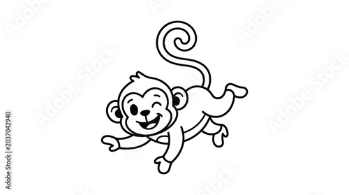 Photography Cute Winking Monkey Outline Vector Illustration