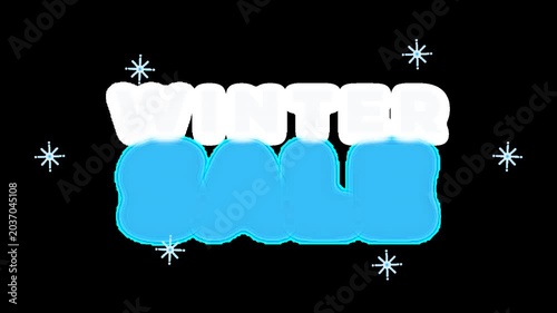 Animated Winter Sale text with shaking effect and snowflakes on black background for seasonal retail promotion
