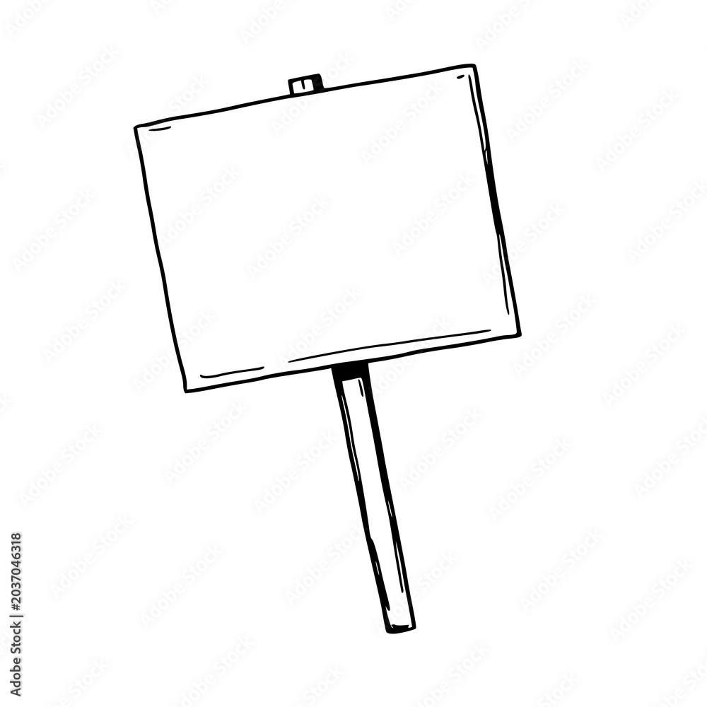 Obraz premium Detailed but clean black line art of a single, classic wooden-handled protest placard angled slightly to the side. set with simple line art design featuring line art, illustrations, graphic resourc...