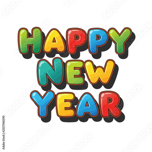 Colorful happy new year typography illustration on white background