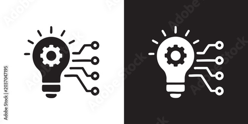 Foto Minimalist Icon of Light Bulb with Gear and Circuit Lines - Modern Technological