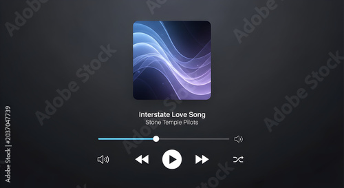 Immersive digital music player interface displays album art and playback controls for a popular song, evoking modern entertainment.
