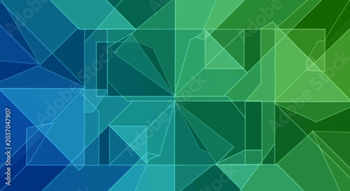 Abstract Blue Green Geometric Technology Background with Polygon Shapes