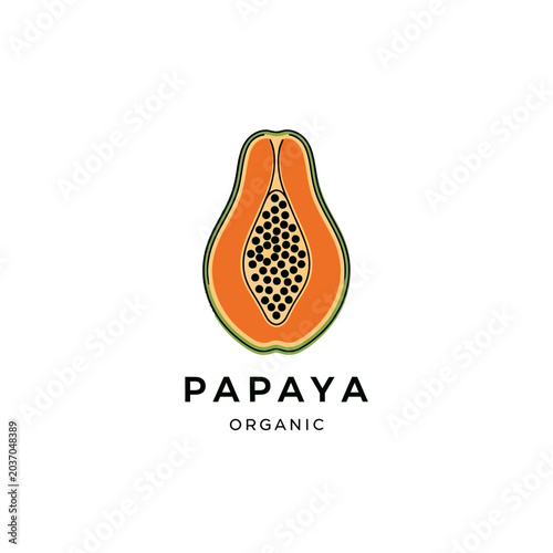 Fresh papaya fruit half showing pulp and seeds on white background