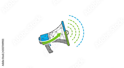 Megaphone icon with sound waves and arrow indicating growth concept
