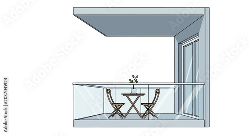 Modern balcony design with table and chairs illustration on white background
