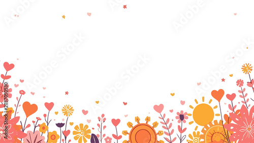 Template illustration featuring vibrant summer elements with a flat design style, incorporating warm colors and bold lines