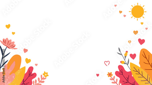 Template illustration featuring vibrant summer elements with a flat design style, incorporating warm colors and bold lines