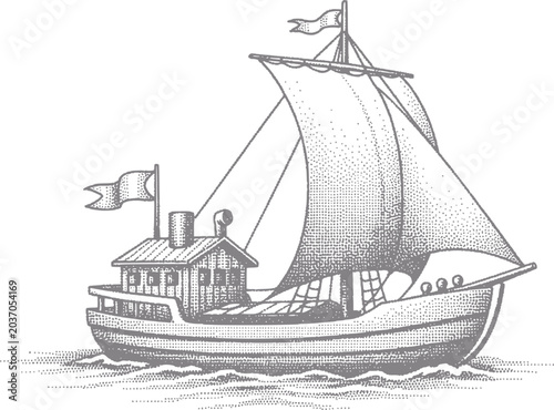 Canvas-taulu Vintage sailing ship with billowing sails on a choppy sea