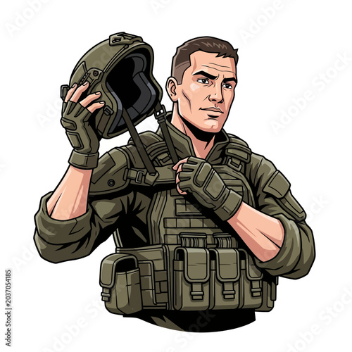 Soldier preparing for duty vector illustration of a person in uniform
